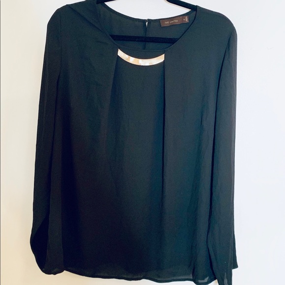 The Limited Tops - The Limited Black Metal Draped Blouse-XL *F501*